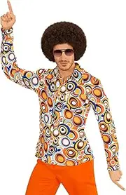 70s Retro Shirt with Bubbles Pattern Disco Men's Costume Seventies Hit Men's Shirt, Size: L/XL