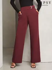 Lipsy Burgundy Red Wide Leg D Ring Trousers (AD8120) | $61