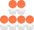 (6 7200 2 Cup Glass Dishes & (6) 7200-PC 2 Cup Orange Lids