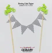 RACING CAR MOTORBIKE THEME CHEQUERED FLAG CAKE TOPPER BUNTING. BLACK & WHITE