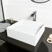 Starr Modern White Matte Stone 15 in. L x 15 in. W x 5 in. H Square Vessel Sink