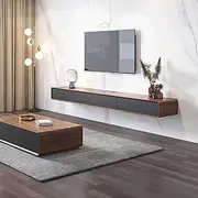 TV Stand Small Household Floating TV Unit, Wall Mounted TV Cabinet, Floating Shelves with 3 Flip Down Doors, Modern Entertainment Media Console Center Large Storage TV Bench for Living Room & Bedroom