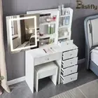 LED Lighted Dressing Table Stool Set Makeup Sliding Mirror Vanity Desk 6 Drawers