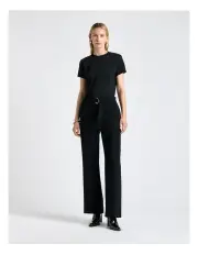 [Cue] Recycled Crepe Belted Straight Leg Pant in Black