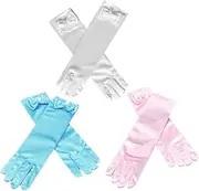 [LIFKOME] 1 Set Satin Dress Up Gloves White Pink Light Blue for Weddings Parties Dance Durable Satin Material with Bowknot Design Accessories for Pageants Photography