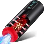 9-Thrust 9-Vibe 9-Suck Smart Stroker - Automatic Male Masturbator with Heating, Voice, LCD Display, Adult Sex Toys for Men (Red)