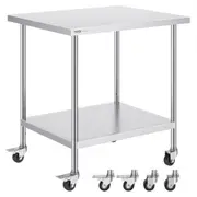 VEVOR Stainless Steel Work Table 30 x 36 x 38 Inch, with 4 Wheels, 3 Adjustable Height Levels, Heavy Duty Food Prep Worktable for Commercial Kitchen R