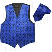 New Brand Q polyester men's Paisley Vest Tuxedo Waistcoat_Necktie Royal blue