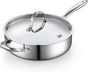 Cooks Standard Classic Stainless Steel Saute Pan 11-inch, 5 Quart Induction Cookware Deep Frying Pan Cooking Skillet with Lid, Stay-Cool Handle
