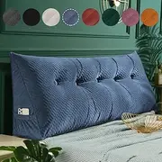 Velvet Triangular Headboard Wedge Pillow,Removable Cover Headboard Pillow Daybed Bunk Bed,Backrest Positioning Support Pillow Resting Reading Relaxing (Blue, California King(71 * 20 * 8in))