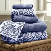 [Modern Threads] Trefoil Filigree 6-Piece Reversible Yarn Dyed Jacquard Towel Set - Bath Towels, Hand Towels, & Washcloths - Super Absorbent & Quick Dry - 100% Combed Cotton