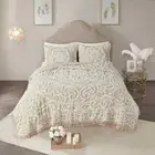 NEW! ~ COZY ULTRA SOFT BEIGE TAUPE CHENILLE SHABBY FRINGE ELEGANT CHIC QUILT SET
