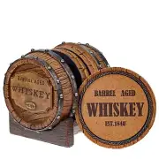 5pcs 1840 Aged Whiskey Barrel Drink Coaster Set with Holder - Rustic Bar Coas...