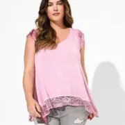 New Torrid 4 (4X 26) Pink Super Soft Lace Trim Flutter Sleeve Swing Top Shirt