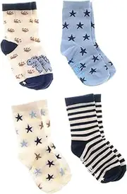 [Ziggle] Baby Gift Box Set Of 4 Pairs of Soft Comfy Stay Up Cotton Rich Socks To Match Dino And Stars Bibs