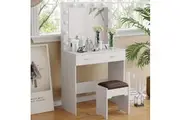 Vanity Set with Cushioned Stool and Lighted Mirror- White