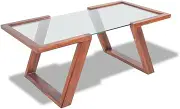 Solid Acacia Wood Coffee Table for Living Room - Brown, Modern Wood Tables, Farmhouse Center Table with Glass Top - 100x50x40 cm