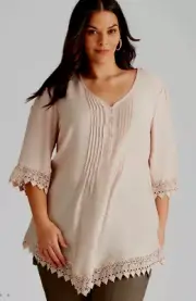 Autograph Top Shirt Tunic Blouse Plus 22 Button Up 3/4 Sleeve Peach Lace RP$80