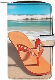 [QMNRTK] Beach Flip Flops Credit Card Wallet Rfid Blocking Slim Bifold Genuine Leather Minimalist Front Pocket Wallets Keychain Wallet for Men And Women, style, 19.7x11x3.5cm