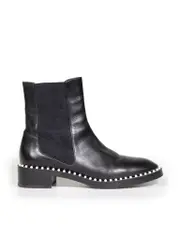 Black Leather Faux Pearl Boots