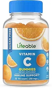 Sugar Free Vitamin C – 250 mg – with Echinacea – Great Tasting Natural Flavor Gummy Supplement – Vegetarian GMO-Free Chewable Vitamins – for Immune Support – for Adults – 90 Gummies