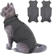 SUNFURA Recovery Suit for Cats After Surgery, Breathable Onesie for Abdominal Wounds, Skin Diseases, E-Collar Alternative Surgical Spay Shirt, Anti-Licking, Grey M