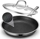SNOWCLAD Frying Pan W/Lid Non Stick Stainless Steel Skillets Induction Oven, 10"