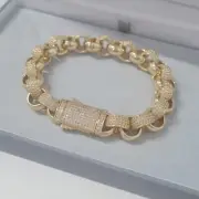 Mens 9ct Gold XP 12mm CZ Alternate Belcher Bracelet 9inch Length Heavy XXL