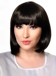 Natural Black Womens Short Bob Costume Wig with Fringe