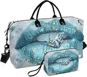 [YXYZRMY] Blue Blinking Lip Butterfly Travel Duffel Bag Gym Bag Sports Tote Bag with Multiple Interior Pockets Shoulder Weekender Bag for Women Men with Toiletry Bag 20.5”x 7.9”x 13.8”, Multi-Colored