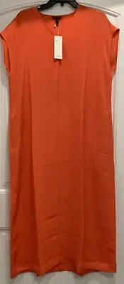 NWT EILEEN FISHER V-neck Short-sleeve Silk Double Crepe Maxi Dress Red Lory SzS