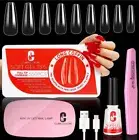 4 in 1 Long Coffin Nail Tips + Glue Kit 550Pcs Soft Gel Adhesive & UV Lamp Clara