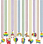 NOVWANG 24 Pcs Oktoberfest Bead Necklaces Beer Mug Blue Bead Necklaces Bulk with Felt Pendant in 12 Classic Styles for Oktoberfest Festivities Family Party Supplies