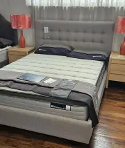 Paris ii custom upholstered bed with floating base - discounted display model