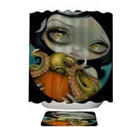 Halloween Gothic Girl Hold Pumpkin with Octopus Shower Curtain