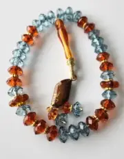 Brown & Blue Tasbih Crystal Beads Tasbeeh Misbaha Rosary Worry 33 TASBEEH