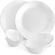 KRISHANA EXPORT STORE Opalware Imperial Series Plain Dinner Set, 6Pcs | Opal Glass Dinner Set of 6 | Light-Weight, Daily Use Crockery Set for Dining | White Plate and Bowl Set, Dinner_Set_6_Pieces
