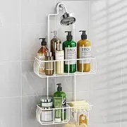 Epicano Shower Caddy Hanging, Anti-Swing Over Head Shower Caddy Rustproof with hooks for Towels, Sponge and more,White
