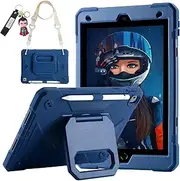 for iPad 9th/ 8th/ 7th Generation Case (iPad 10.2 inch Shockproof Case) with 360 Rotating Grip Magic Stand, Pencil Holder/Keychain/Carrying Shoulder Strap, Case for iPad 10.2 inch (Navy Blue)
