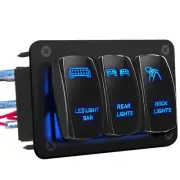 LED Light Bar Switch Panel, 3 Gang Rocker Switch Panel, 12V Toggle Switch Pan...