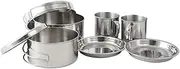 Labymos 8pcs Outdoor Pan Set Stainless Steel Stacking Pots Hiking Pot Camping Cookware Non-Stick Picnic Cooking Bowl Pot Kit