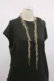 NWT$3195 Brunello Cucinelli Sparkly 2Tone Beaded Fringe Wrap/Chain Necklace A181
