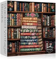 PICKFORU Vintage Bookshelf Puzzles for Adults, 1000 Pieces, Book Flower Jigsaw Puzzle, Retro Aesthetic, Difficult Challenging Hard Puzzle for Book Lovers
