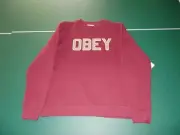 RARE NWT Men's OBEY Propaganda Belton Maroon Stitched Logo Crew Sweatshirt Large