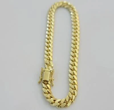 Solid 14k Yellow Gold Bracelet 6mm Miami Cuban Link , Box Lock 8" inch Men Women