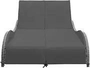 Double Sun Lounger with Cushion - Poly Rattan Anthracite Outdoor Lounge Chair for Patio, Garden, Poolside - Durable & Weather-Resistant