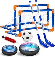 Kids Toys Hover Hockey Soccer Ball Set with 3 Goals, Rechargeable Floating Air Soccer Ball with Led Light and Foam Bumper, Indoor Outdoor Sport Games Toys Gifts for Boys Girls Aged 3 4 5 6 7 8-12