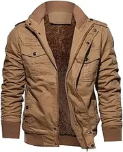 [Generic] Men's Sherpa Lined Jacket Long Sleeve Zip Up Fleece Coats Thick Thermal Winter Jacket with Multi Pockets