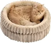 [Kobuer] Cat Bed Kitten Bed, Pet Couch Bed for Small Medium Dogs, Cats, Washable Round Cat Beds for Indoor Cats, Super Soft Plush Faux Fur Pet Bed for Puppy and Kitten, 50 x 50 x18 CM (Brown)