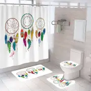 Nevenka 4 Pcs Shower Curtain Set Bath Mat U Shape and Toilet Lid Cover Mat with 12 Hooks 71" x 71"-A9